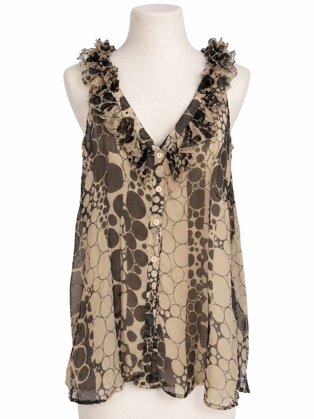 Marisa Christina Woman 1X 100% Silk Sleeveless Ruffle Button Front Blouse